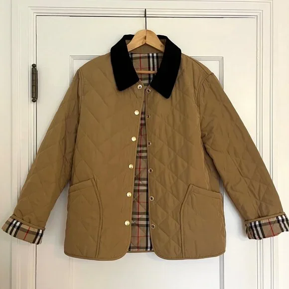 Like New! Quilted Barn Jacket with Corduroy Collar and Plaid Lining | Size XS-S - Picture 1 of 10